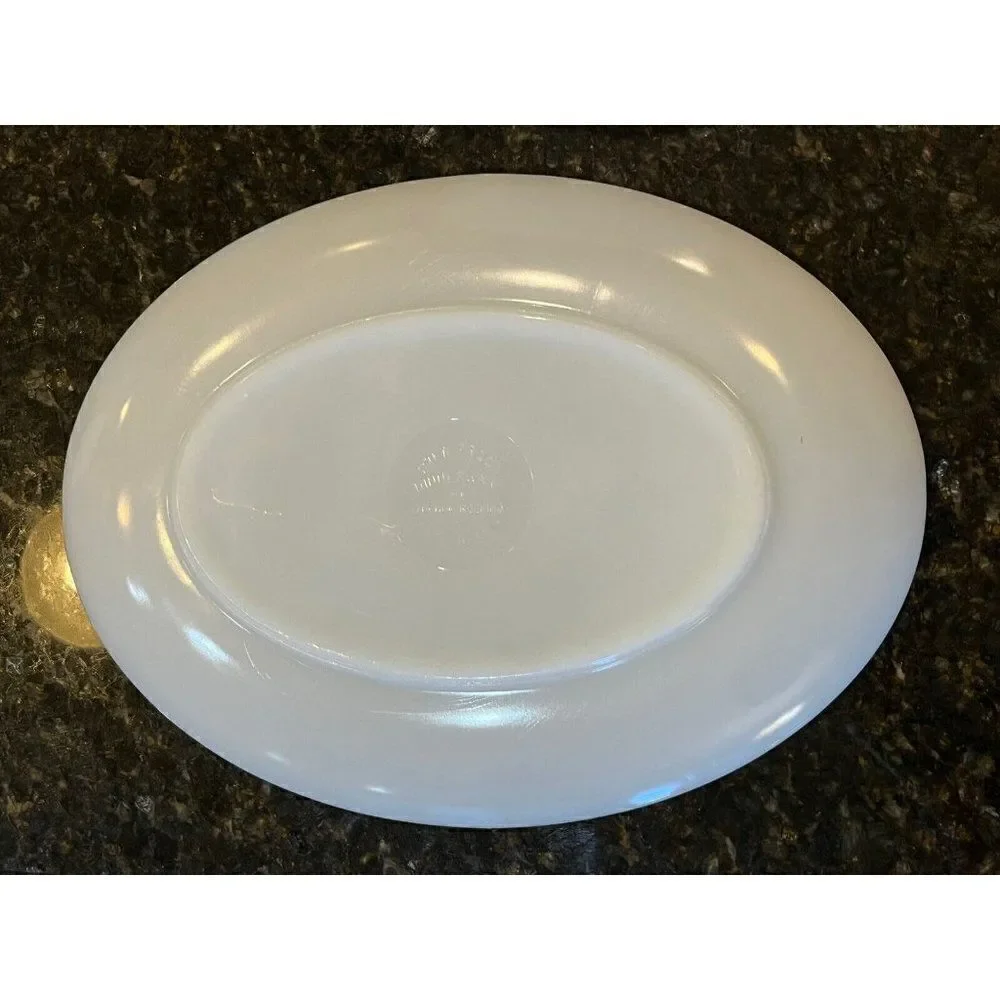 Fire King Oven Ware Serving Platter Silver Wheat Vintage Milk Glass USA Suburbia